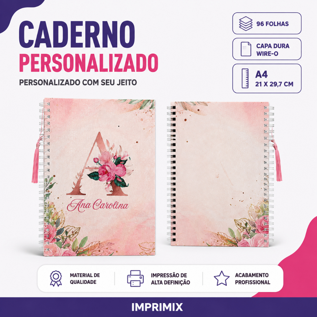 Caderno A4 Wire-O Capa Dura · 96 Folhas