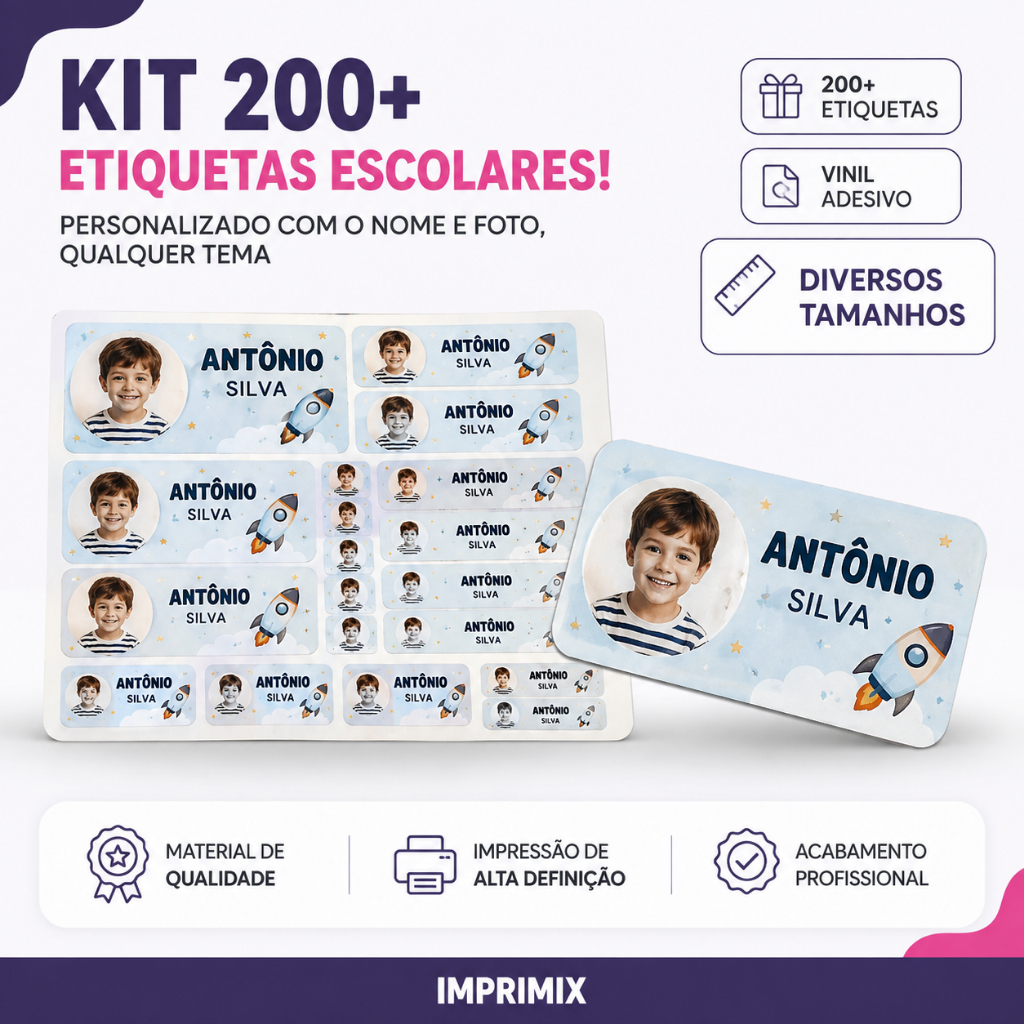 Etiquetas Escolares Vinil à Prova d'Água 200+